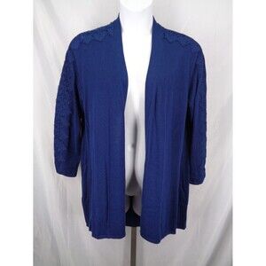 Chicos Tonga Navy Lace Detail Open Front Cardigan Sweater Size 3 (16) XL New